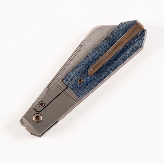 Jack Wolf Knives™ After Hours Jack Coffin Barlow AFTER-02-LIN-MIC-BLU Blue Linen Micarta S90V Stainless Steel Pocket Knife