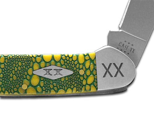 W.R. Case XX Knives Canoe Yellow Bone Green Lizard Skin Stainless 1/500 Pocket Knife 12525GLS