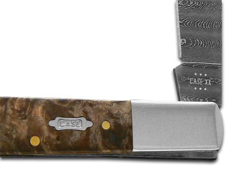 W.R. Case XX Knives Razor Jack Damascus Steel Natural Maple Burl Wood 15092 Pocket Knife