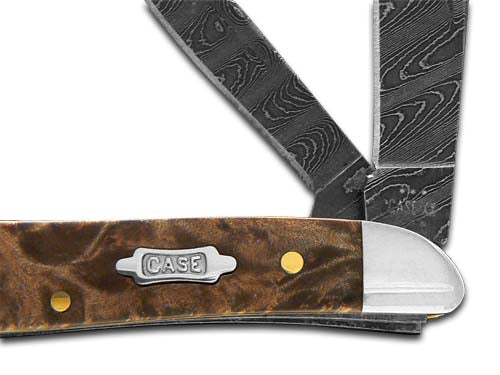 W.R. Case XX Knives Peanut Damascus Steel Natural Maple Burl Wood 15094 Pocket Knife