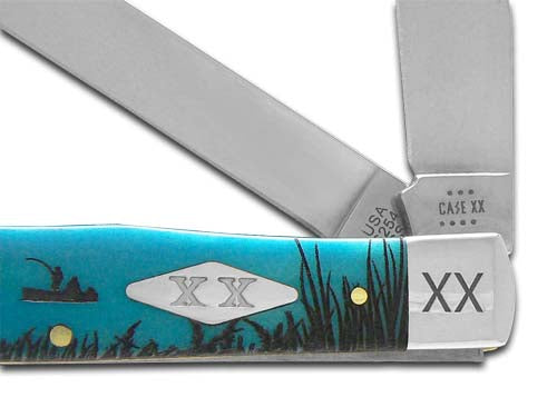 W.R. Case XX Knives Trapper Bass Fishing Caribbean Blue Bone 1/500 Pocket Knife 23120BASS