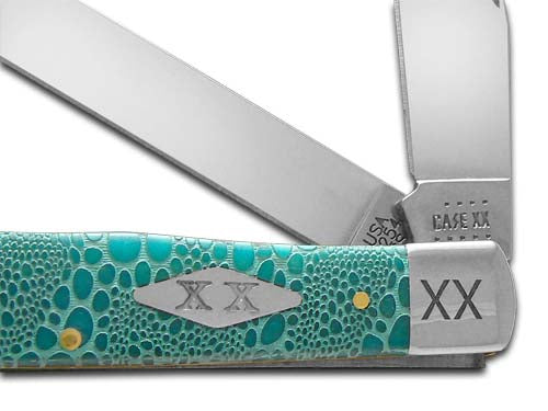 W.R. Case XX Knives Lizard Skin Trapper 1/500 Caribbean Blue Bone Stainless Pocket Knife 23120LS