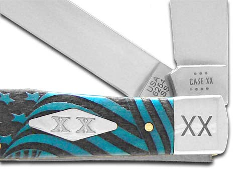 W.R. Case XX Knives Trapper U.S. Flag Caribbean Blue Bone 1/500 Stainless Pocket Knife 23120USF