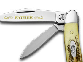 W.R. Case XX Knives Father Etched Peanut - Genuine Bone Stag Pocket Knife 3577 F