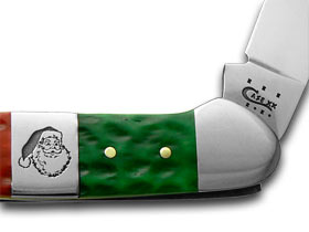 W.R. Case XX Knives Red Bright Green Jigged Bone Christmas Canoe Pocket Knife 65101
