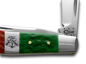 W.R. Case XX Knives Red Bright Green Jigged Bone Christmas Saddlehorn Pocket Knife 65104