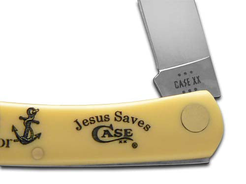 W.R. Case XX Knives Sod Buster Jr Jesus is my Anchor Yellow Synthetic Pocket Knife 80032JA