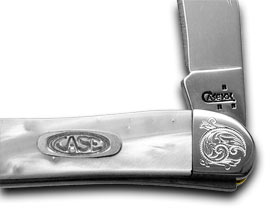 W.R. Case XX Knives Engraved Bolster Series Genuine White Corelon Toothpick Pocket Knife 910096WP/E