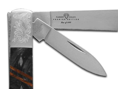 W.R. Case XX Knives Razor Jack Diamond Series 1/500 Black Pearl Corelon, Antique Gold & White Pearl Corelon 92005BPWPFG Stainless Pocket Knife