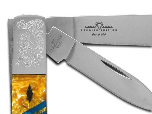 W.R. Case XX Knives Razor Jack Diamond Series 1/500 Butter Rum Corelon, Blue Luster & Black Pearl Corelon 92005BRBLBLK Stainless Pocket Knife