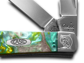 W.R. Case XX Knives Engraved Bolster Series Abalone Corelon Mini Trapper Pocket Knife 9207AB/E