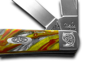 W.R. Case XX Knives Engraved Bolster Series Genuine Fire In Box Mini Trapper Pocket Knife 9207FIB/E