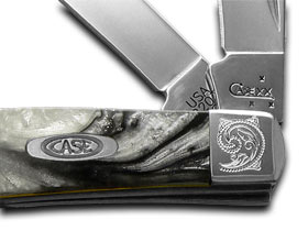 W.R. Case XX Knives Engraved Bolster Series Ivory Quartz Corelon Mini Trapper Pocket Knife 9207IQ/E