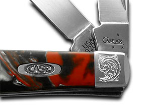 W.R. Case XX Knives Engraved Bolster Series Genuine Man In Black Corelon Mini Trapper Pocket Knife 9207MB/E