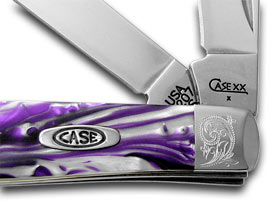 W.R. Case XX Knives Engraved Bolster Series Purple Passion Scrolled Mini Trapper Pocket Knife 9207PP/E
