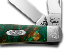 W.R. Case XX Knives Engraved Bolster Series Rain Forest Corelon Mini Trapper Pocket Knife 9207RF/E