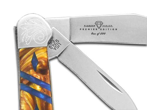 W.R. Case XX Knives Copperhead Diamond Series 1/500 Butter Rum & Blue Luster Corelon 9249BRBL/DE Stainless Pocket Knife