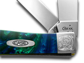 W.R. Case XX Knives Engraved Bolster Series Genuine Aquarius Corelon Trapper Pocket Knife 9254AQ/E