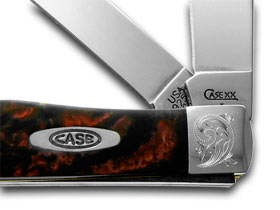 W.R. Case XX Knives Engraved Bolster Series Black Lava Scrolled Trapper Pocket Knife 9254BKL/E