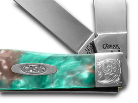 W.R. Case XX Knives Engraved Bolster Series Coral Sea Genuine Corelon Trapper Pocket Knife 9254CS/E