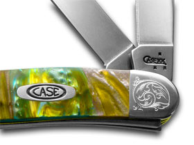 W.R. Case XX Knives Engraved Bolster Series Abalone Genuine Corelon Stockman Pocket Knife 9318AB/E