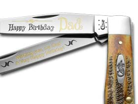 W.R. Case XX Knives Happy Birthday Dad 6.5 Bone Stag Trapper 1/999 Stainless Pocket Knife 6.5-HBD