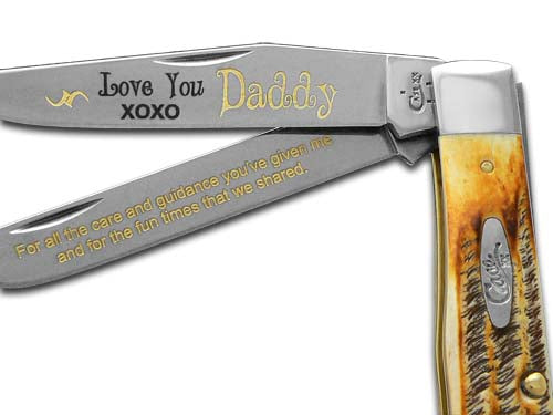 W.R. Case XX Knives Love You Daddy 6.5 BoneStag Trapper 1/500 Stainless Pocket Knife 6.5-LYD