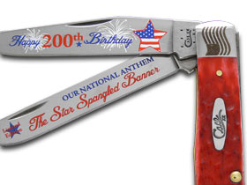 W.R. Case XX Knives Star Spangled Banner 200th Birthday Red Bone Trapper 1/2500 Stainless Pocket Knife CAT-SSB/RPB
