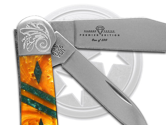 W.R. Case XX Knives Copperhead Diamond Series 1/500 Antique Gold & Green Corelon 9249AGGRN/DE Stainless Pocket Knife