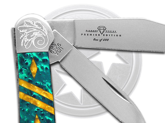 W.R. Case XX Knives Copperhead Diamond Series 1/500 Green & Gold Corelon 9249GNGLD/DE Stainless Pocket Knife