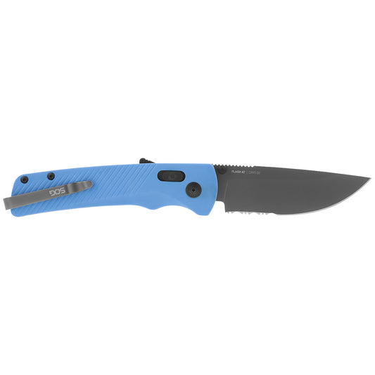 SOG Specialty Knives™ Flash AT Lever Lock 11-18-04-57 Civic Cyan Glass-Reinforced Nylon D2 Semi-Stainless Steel Pocket Knife