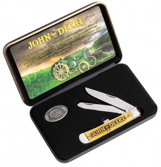 W.R. Case XX Knives Yellow Color Wash Natural Bone John Deere Trapper Stainless Pocket Knife 15770