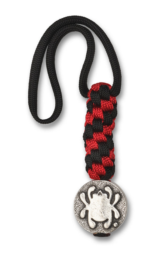 Spyderco Knives™ BEAD5LY Knife Black and Red Paracord with a Cast Pewter Bead. Beaded Lanyard