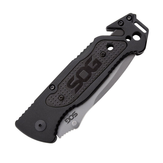 SOG Specialty Knivesโข Escape Lockback FF24-CP Black Anodized Aluminum 9Cr18MoV Stainless Steel Pocket Knife