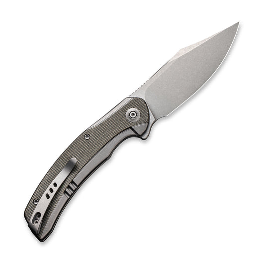 WE Knife Co., Ltd™ Snick Frame Lock WE19022F-5 Gray 6AL4V Titanium and Dark Green Micarta CPM 20CV Stainless Steel Pocket Knife