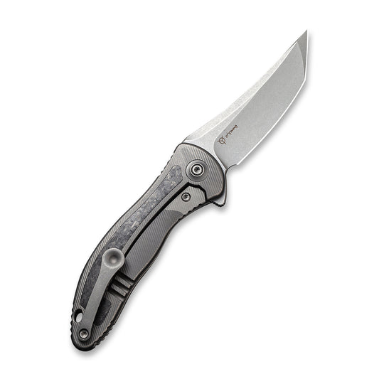 WE Knife Co., Ltd™ Mini Synergy Frame Lock WE2012CF-A Shredded Carbon Fiber and Gray 6AL4V Titanium CPM 20CV Stainless Steel Pocket Knife