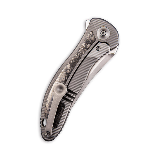 WE Knife Co., Ltd™ Synergy2 Frame Lock WE912CF-A Shredded Carbon Fiber and Gray 6AL4V Titanium Bohler M390 Stainless Steel Pocket Knife