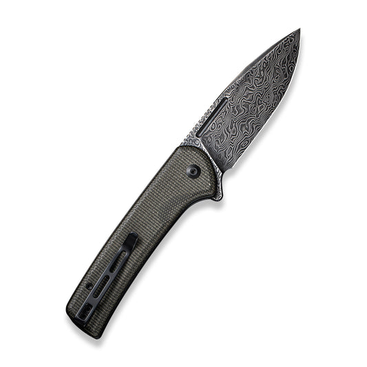 CIVIVI Knives™ Conspirator Button Lock C21006-DS1 Dark Green Micarta Damascus Steel Pocket Knife