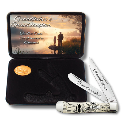 W.R. Case XX Knives Trapper Grandfather & Granddaughter Natural Bone Stainless Pocket Knife AWTC54GD
