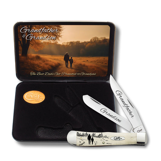 W.R. Case XX Knives Trapper Grandfather & Grandson Natural Bone Stainless Pocket Knife AWTC54GS