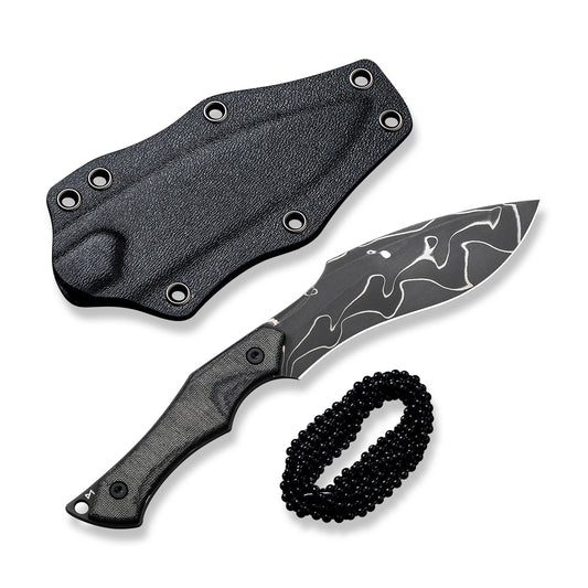 CIVIVI Knivesโข Vaquita II Fixed Blade C047C-DS1 Black Linen Micarta Damascus Steel Knife