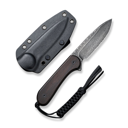 CIVIVI Knivesโข Elementum Fixed Blade C2105-DS1 Black Ebony Wood Damascus Steel Knife