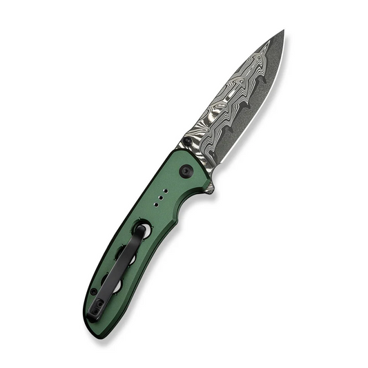 CIVIVI Knives™ Hyperpulse Button Lock C23087A-DS1 Green Aluminum Damascus Steel Pocket Knife