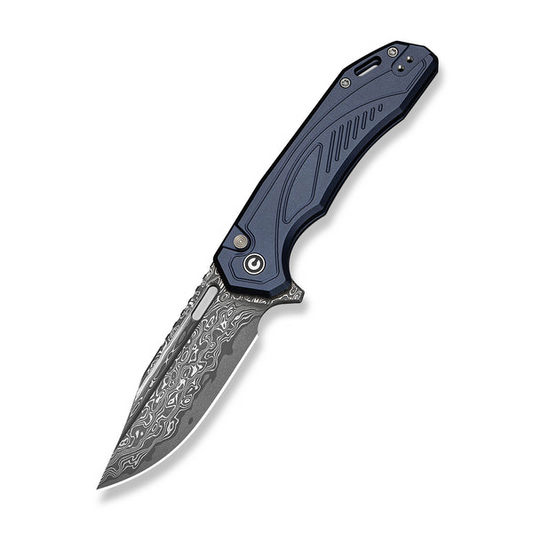 CIVIVI Knivesโข Zelthara Button Lock C25076-DS1 Dark Blue Anodized Aluminum Damascus Steel Pocket Knife