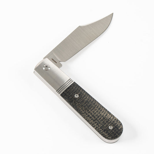 Jack Wolf Knives™ Big Bro Barlow BIGBR-02-BLK-BUR-MIC Black Burlap Micarta Sandvik 14C28N Stainless Steel Pocket Knife
