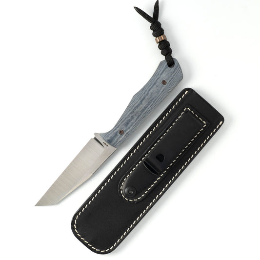 Jack Wolf Knives™ Collusion Fixed Blade COLLU-01-BLU-LIN-MIC Blue Linen Micarta S90V Stainless Steel Knife