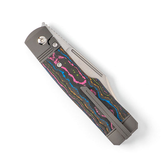 Jack Wolf Knives™ Gunslinger Gunstock GUNSL-03-CC-80S 80s CamoCarbon S90V Stainless Steel Pocket Knife