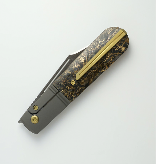 Jack Wolf Knives™ Primo Jack Barlow PRIMO-01-FC-DM-GLD Dark Matter Gold Fat Carbon Fiber S90V Stainless Steel Pocket Knife