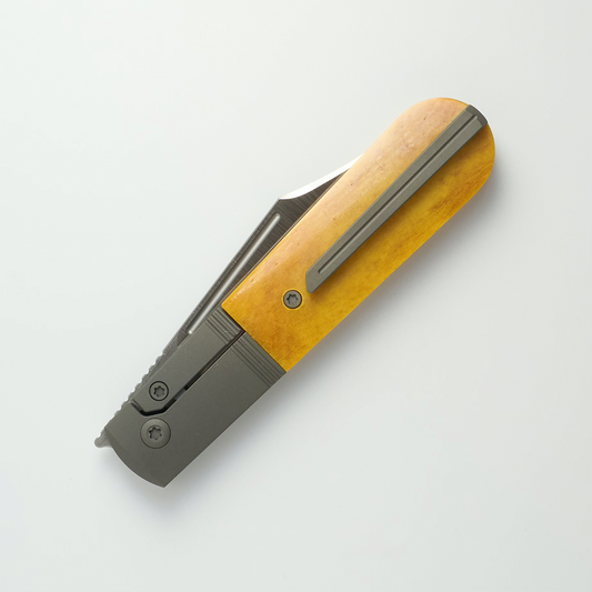 Jack Wolf Knives™ Primo Jack Barlow PRIMO-01-SM-YLW-BNE Yellow Bone S90V Stainless Steel Pocket Knife