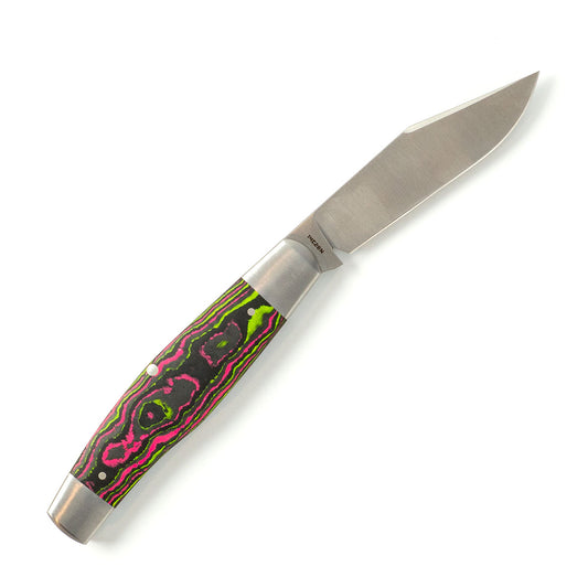 Jack Wolf Knives™ Single-Blade Stockman STOCK-01-CC-WAT-SUG Watermelon Sugar CamoCarbon Sandvik 14C28N Stainless Steel Pocket Knife